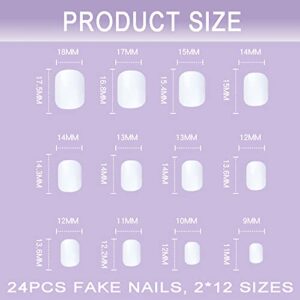 Ezpieces Press on Nails with Design, Fake Nails with Glue Short Coffin, Acrylic Artificial Nails False Nails Simple Dots French Tip for Women Daily Life Holiday (Waltz of Love)