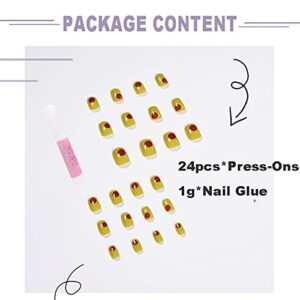 Ezpieces Press on Nails with Design, Fake Nails with Glue Short Coffin, Acrylic Artificial Nails False Nails Simple Dots French Tip for Women Daily Life Holiday (Waltz of Love)