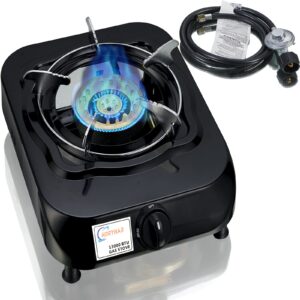 horynar single burner propane stove with propane adapter hose 13000 btu smart switch protection for children. portable, unique body integrated design