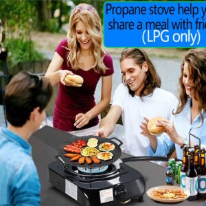 Horynar Single Burner Propane Stove with Propane Adapter Hose 13000 BTU Smart Switch Protection for Children. Portable, Unique Body Integrated Design