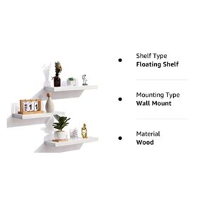 Floating Shelves White, Solid Wood Wall Shelves with Invisible Brackets Set of 3, Wall Mounted Floating Shelf for Bedroom Living Room Bathroom Kitchen, Shelves for Wall Decor Storage