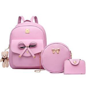 maccinelo cute pu leather 3pcs set backpack mini purse shoulder bag for women girls rucksack for ladies shoulder bag over 5 years old