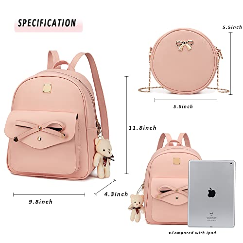 MACCINELO Cute PU leather 3pcs set backpack mini purse shoulder bag for women girls Rucksack for Ladies Shoulder Bag over 5 years old