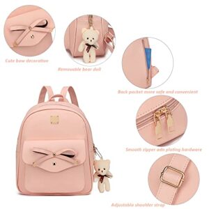 MACCINELO Cute PU leather 3pcs set backpack mini purse shoulder bag for women girls Rucksack for Ladies Shoulder Bag over 5 years old