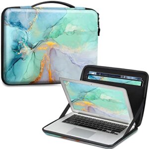 finpac hard laptop and tablet sleeve case for macbook pro 14-inch m2 m1 2023-2021 a2779 a2442, 13.6'' macbook air m2, 13-13.3'' macbook air/pro, shockproof carrying bag with pocket, emerald marble