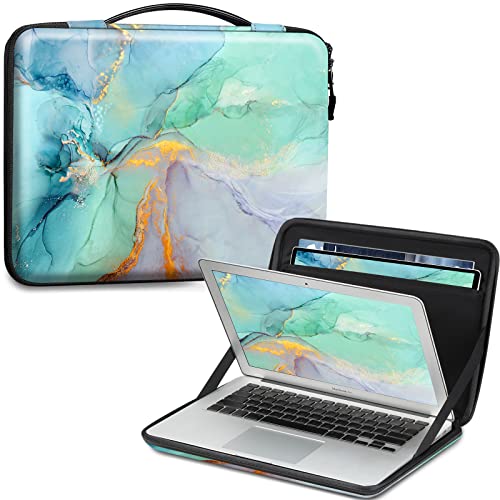 FINPAC Hard Laptop and Tablet Sleeve Case for MacBook Pro 14-inch M2 M1 2023-2021 A2779 A2442, 13.6'' MacBook Air M2, 13-13.3'' MacBook Air/Pro, Shockproof Carrying Bag with Pocket, Emerald Marble