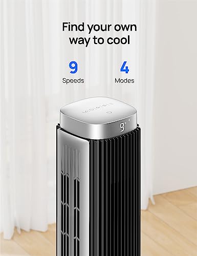 Dreo 42'' Pilot Pro Tower Fan with Remote, 25 DB Quiet DC Portable Bladeless Fan, 90° Oscillating,12H Timer, 9 Speeds,4 Modes, LED Display, Floor Fans for Bedroom Home Office, Black (DR-HTF005)