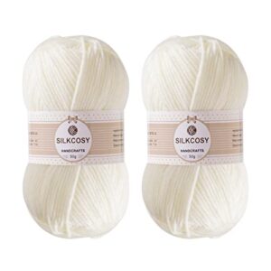 2 pcs crochet yarn, feels soft 280 yards assorted colors 4ply acrylic yarn,yarn for crochet & hand knitting-milky white