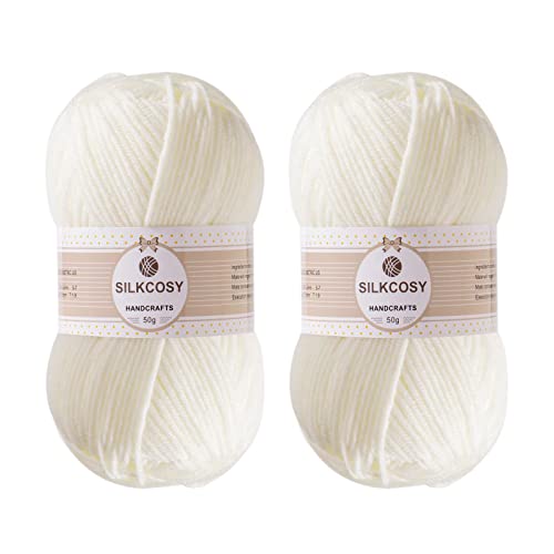 2 Pcs Crochet Yarn, Feels Soft 280 Yards Assorted Colors 4ply Acrylic Yarn,Yarn for Crochet & Hand Knitting-Milky White