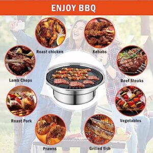 Panghuhu88 Korean BBQ Grill,Portable Household Charcoal Barbecue Grill, Non-stick Round Carbon Barbecue Grill with Insulation Pad Camping Grill Stove for Outdoor and Picnic