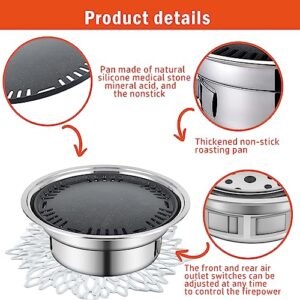 Panghuhu88 Korean BBQ Grill,Portable Household Charcoal Barbecue Grill, Non-stick Round Carbon Barbecue Grill with Insulation Pad Camping Grill Stove for Outdoor and Picnic