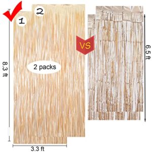 LILF 2 Pack of 3.3ft x 8.3ft Matte Metallic Foil Fringe Curtain for Birthday Party Wedding Bridal Baby Shower Photo Booth Backdrop Christmas Home Decoration Props (Matte Gold)