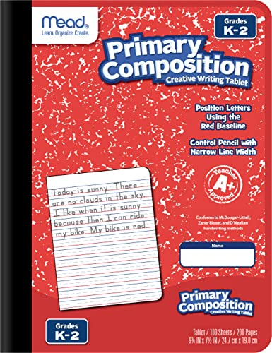 Mead Primary Composition Notebook K-2, 12 Pack Primary Ruled Composition Book, Color May Vary, Grades K-2 Writing Dotted Lined Notebook, 100 Sheets (200 Pages) 489902ELG