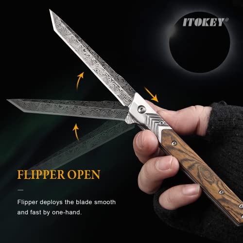 ITOKEY Pocket Knife for Men, Tanto Folding Knife with Sheath, EDC Knifes, Slim Gentleman's Knife, Cool Knives for Men Everyday Carry Outdoor