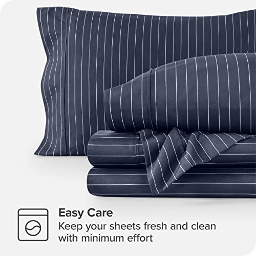 Bare Home Twin XL Sheet Set - College Dorm Size - 1800 Ultra-Soft Microfiber Twin Extra Long Bed Sheets - Deep Pockets - Easy Fit - 3 Piece Set - Bed Sheets (Twin XL, Pinstripe - Midnight/White)