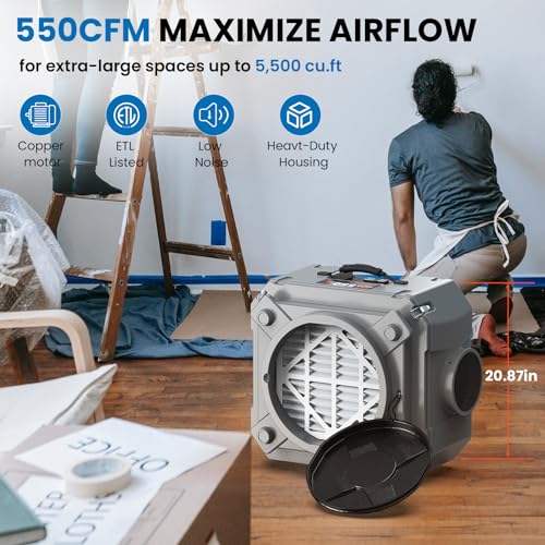 Abestorm Air Scrubber, Negative Air Machine with 3-Stage Filtration & 16 Inch Air Inlet for Home, Industrial and Commercial Air Purification, MERV-10 & HEPA/Activated Carbon Filters, 550 CFM, Gray