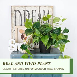 JPSOR Faux Plants for Home Décor, Small Indoor Fake/Artificial Potted Plants Pothos with Black Plastic Pot for Outdoor Living Room Bedroom Office Garden