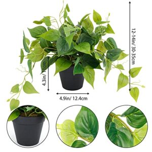 JPSOR Faux Plants for Home Décor, Small Indoor Fake/Artificial Potted Plants Pothos with Black Plastic Pot for Outdoor Living Room Bedroom Office Garden