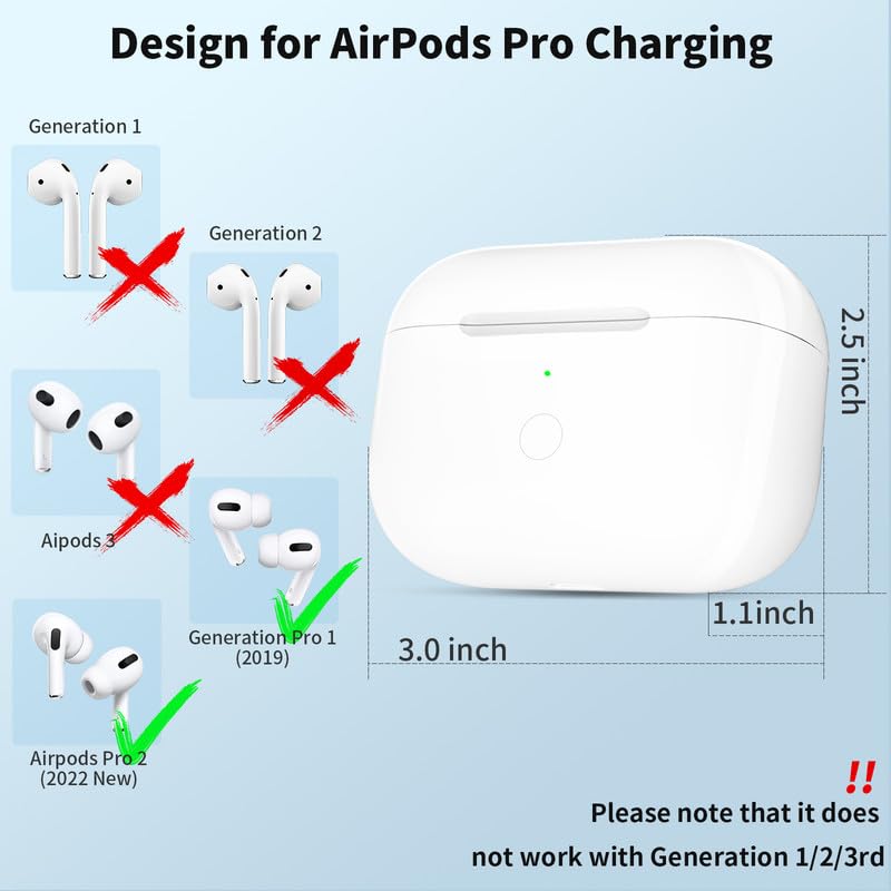 Wireless Charging Case Replecement Compatible for Air pod Pro, Support Wired & Wireless Charging, with Buletooth Pairing Sync Button, White [NO EARPODS]