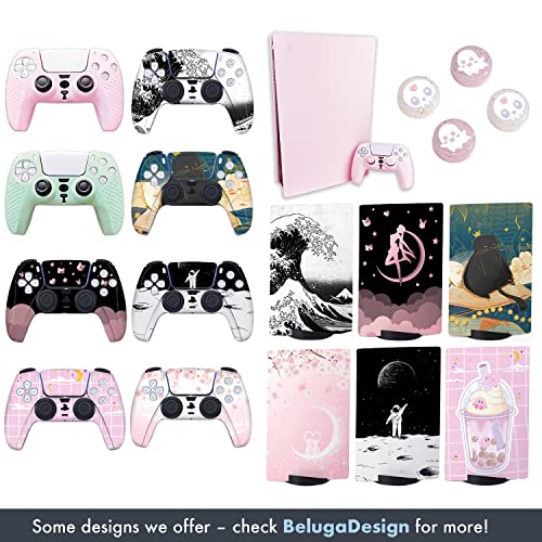 BelugaDesign Kirby Boba Skin PS5 | Anime Bubble Tea Smash Dessert | Cute Kawaii Pastel Vinyl Cover Wrap Sticker Full Set Console Controller | Compatible with Sony Playstation 5 (PS5 Disc, Pink)