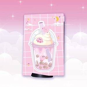 BelugaDesign Kirby Boba Skin PS5 | Anime Bubble Tea Smash Dessert | Cute Kawaii Pastel Vinyl Cover Wrap Sticker Full Set Console Controller | Compatible with Sony Playstation 5 (PS5 Disc, Pink)