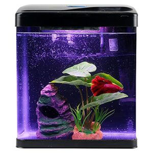 betta fish tank self cleaning glass 2 gallon small nano aquarium starter kits desktop room decor w/led light decorations & whisper filters water pump (fish tank)
