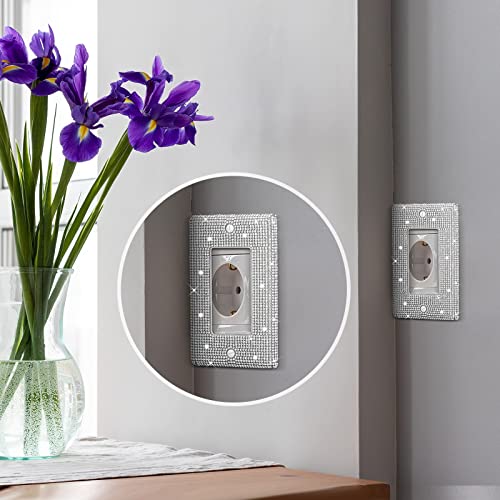 Silver Shiny Silver Rhinestones Wall Plates, 2 Pieces Light Switch Cover Plate Bling Crystal Wall Plates Decorative Wall Plate Single Toggle For Kitchen