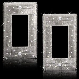 silver shiny silver rhinestones wall plates, 2 pieces light switch cover plate bling crystal wall plates decorative wall plate single toggle for kitchen