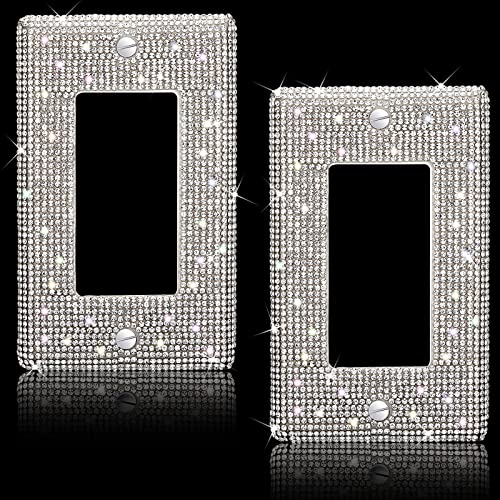 Silver Shiny Silver Rhinestones Wall Plates, 2 Pieces Light Switch Cover Plate Bling Crystal Wall Plates Decorative Wall Plate Single Toggle For Kitchen