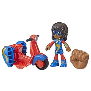 spidey and his amazing friends marvel ms. marvel action figure and embiggen bike vehicle, preschool toy for kids ages 3 and up