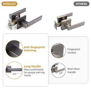 TooCust Square Front Door Handle with Lock, Heavy Duty Door Lock with Key, Grey Door Levers, Front Door Lock for Exterior/Interior, Left/Right Hand Reversible, 1 Pack