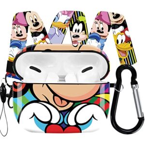 airpods pro case designed for airpods pro,full protective case cover with keychain and lanyard,shockproof cartoon case for airpods pro charging case(mickey love pro)