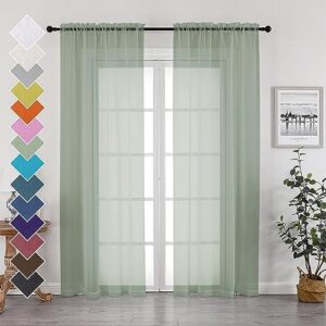 ovzme bedroom curtains 2 panel sets 84" inch length - transparent light weight soft window treatment panels for study room/living room/guest room, sage green, per panel w42 x l84 inches