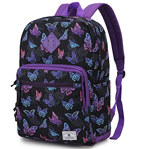 School Backpack,VONXURY Women Classic Lightweight Water Resistant Causal Daypack for Teens Boys Girls(Purple Butterfly）