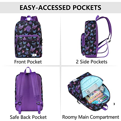 School Backpack,VONXURY Women Classic Lightweight Water Resistant Causal Daypack for Teens Boys Girls(Purple Butterfly）