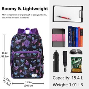 School Backpack,VONXURY Women Classic Lightweight Water Resistant Causal Daypack for Teens Boys Girls(Purple Butterfly）