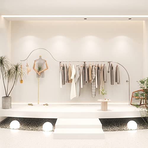 Clothes Rack Boutique display rack, Clothing Store Display Furniture wall mounted Clothes hanging rack, Heavy Stainless Steel Pipe garment Shelves System, Home Creative Silver Hanger Rod