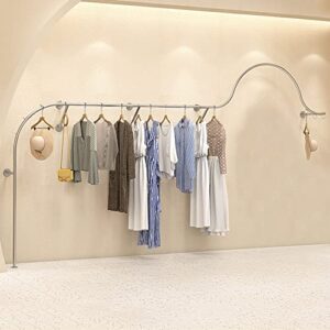 clothes rack boutique display rack, clothing store display furniture wall mounted clothes hanging rack, heavy stainless steel pipe garment shelves system, home creative silver hanger rod