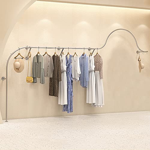 Clothes Rack Boutique display rack, Clothing Store Display Furniture wall mounted Clothes hanging rack, Heavy Stainless Steel Pipe garment Shelves System, Home Creative Silver Hanger Rod