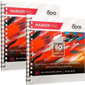 marker paper sketchbook - marker sketchbook with bleedproof smooth coated art paper, 120 gsm 80 lbs - marker pad for alcohol markers, sketching, drawing - 8.11 x 8.5 inch | 50 sheets, 2 pack