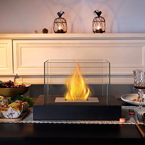 Rectangular Tabletop Fire Bowl Pot with Four-Sided Glass 13.5" L Portable Tabletop Fireplace Clean Burning Bio Ethanol Ventless Fireplace for Indoor Outdoor Patio Parties Events