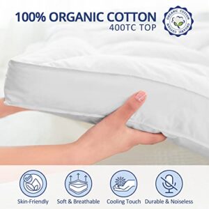 ELEMUSE Extra Thick Cooling King Mattress Topper, 1300 GSM Overfilled Pillow Top with Baffle Box Design, Hand Made 400TC Organic Cotton Pad Cover, Plush & Support Snow Down Alternative, Hotel Quality