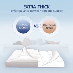 ELEMUSE Extra Thick Cooling King Mattress Topper, 1300 GSM Overfilled Pillow Top with Baffle Box Design, Hand Made 400TC Organic Cotton Pad Cover, Plush & Support Snow Down Alternative, Hotel Quality