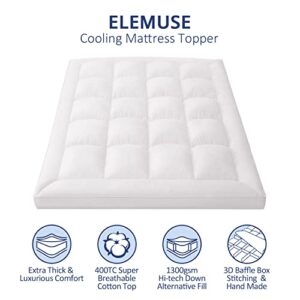 ELEMUSE Extra Thick Cooling King Mattress Topper, 1300 GSM Overfilled Pillow Top with Baffle Box Design, Hand Made 400TC Organic Cotton Pad Cover, Plush & Support Snow Down Alternative, Hotel Quality