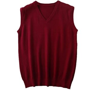 men'sv-neck vest sweater solid color vest sleeveless thick pullover all-match sweater men collarles sknitted sweater (3x-large,red wine)