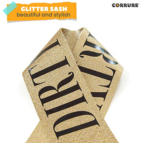 CORRURE 'Dirty Thirty' Birthday Sash with Glitter - Gold Glitter Birthday Sash with Black Foil - Dirty 30 Sash for Girls - Ideal Thirty Party Favors Supplies and Decorations for Your 30th Bday Party