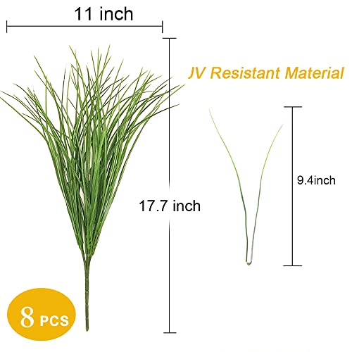 SLanC 8 Bundles Artificial Grass Plants Fake Bushes Artificial Shrubs Wheat Grass Greenery for House Plastic Outdoor UV Resistant Faux Grass (Pack of 8)