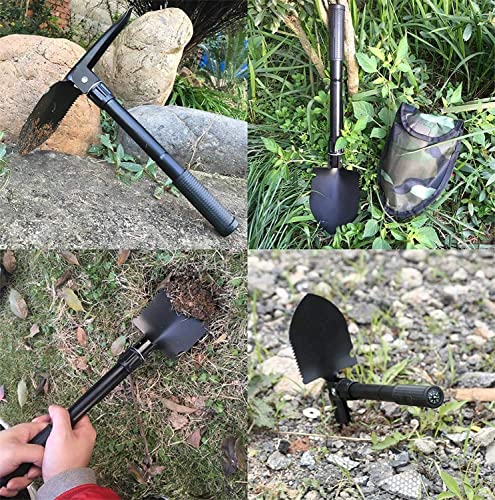 Folding Survival Shovel - Mini Heavy Duty Carbon Steel Military Style Entrenching Tool for Off Road, Nylon Carry Case, Camping, Gardening, Beach, Digging Dirt, Sand, Mud & Snow