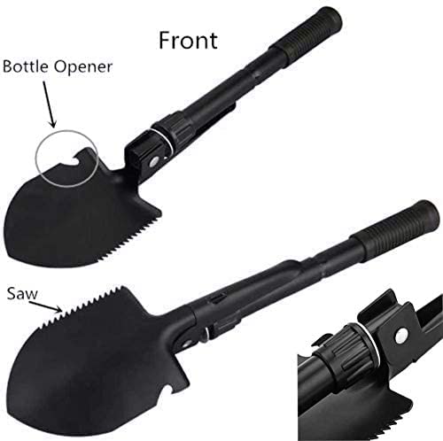 Folding Survival Shovel - Mini Heavy Duty Carbon Steel Military Style Entrenching Tool for Off Road, Nylon Carry Case, Camping, Gardening, Beach, Digging Dirt, Sand, Mud & Snow