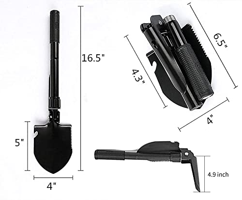 Folding Survival Shovel - Mini Heavy Duty Carbon Steel Military Style Entrenching Tool for Off Road, Nylon Carry Case, Camping, Gardening, Beach, Digging Dirt, Sand, Mud & Snow